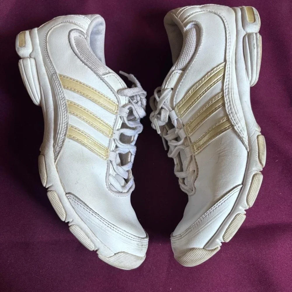 Adidas White & Gold Sneakers Womens Size 9.5 Athletic Training Shoes